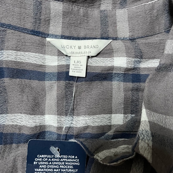 NWT Lucky Brand Flannel Button Down (gray, navy, white) - Picture 7 of 10